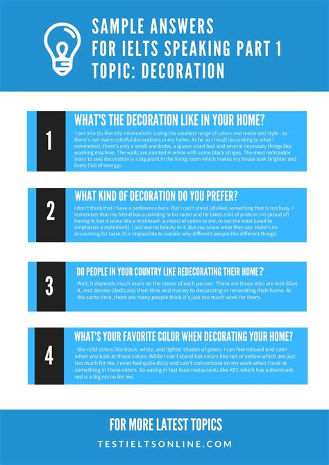 Band 8 Sample Answers For IELTS Speaking Part 1 Topic Decoration