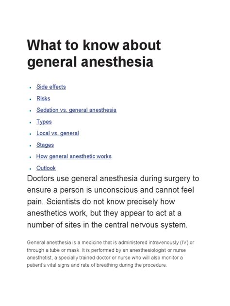 What To Know About General Anesthesia | PDF | Anesthesia | Surgery