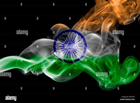 National Smoke Flag Of India Isolated On Black Background Stock Photo