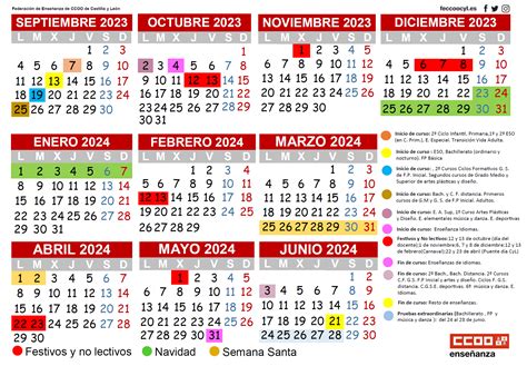 Calendario Escolar Curso 20232024 Feccoocyl