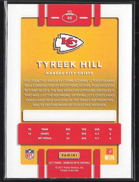 Tyreek Hill 2017 Donruss Optic 85 Kansas City Chiefs EBay