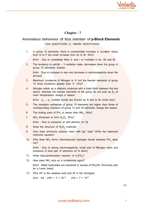 Important Questions For CBSE Class 12 Chemistry Chapter 7 The P Block