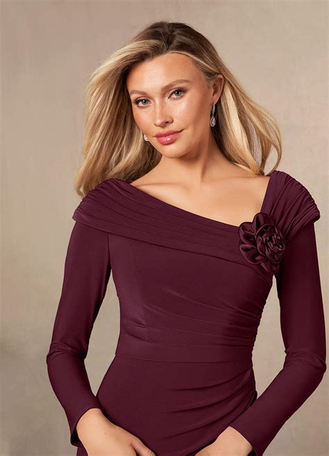 Azazie Tao Cabernet Sheath Off The Shoulder Stretch Satin Dress Azazie Ca