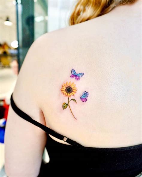 Sunflower And Butterfly Tattoos