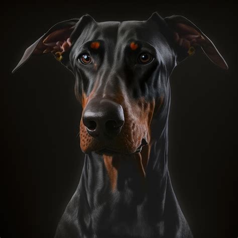 Encantador Retrato De Estudio Doberman Perro Sobre Fondo Negro Aislado