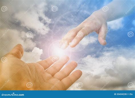 God Hand Reaching For The Faithful Stock Photo Image Of Male