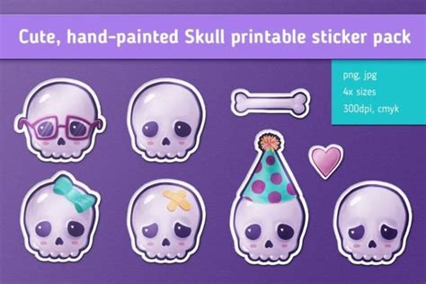 Cute Skull Sticker Pack Graphic by Sugar and Bones · Creative Fabrica