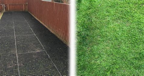 Rubber Grass Mats Installed On A Back Garden