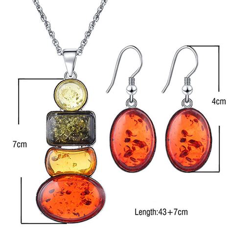 Fashion Women S Silver Plated Amber Party Necklace Earrings Jewelry