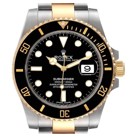 Rolex Submariner Steel 18k Yellow Gold Black Dial Mens Watch 116613LN