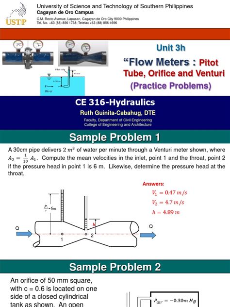 Flow Meters Practice Problems On The Application Of Pitot Tube