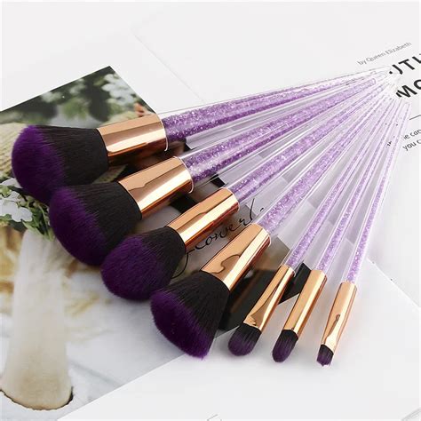 7pcs Purple Crystal Makeup Brush Set Diamond Highlighter Brushes Concealer Make Up Brush T