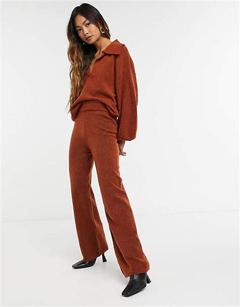 Asos Design Co Ord Knitted Wide Leg Trouser In Rust Asos