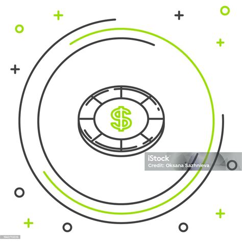 흰색 배경에 고립 된 달러 기호 아이콘과 블랙 과 녹색 라인 카지노 칩 카지노 도박 다채로운 개요 개념 벡터 일러스트레이션 0