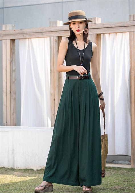 Womens Pleated High Waisted Wide Leg Pants Belted Sweden Atelier