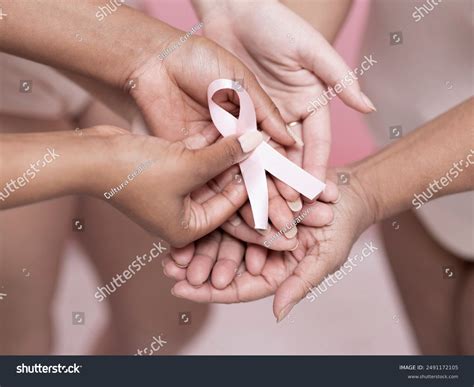 Close Up Womens Hands Holding Pink Breast Stock Photo 2491172105