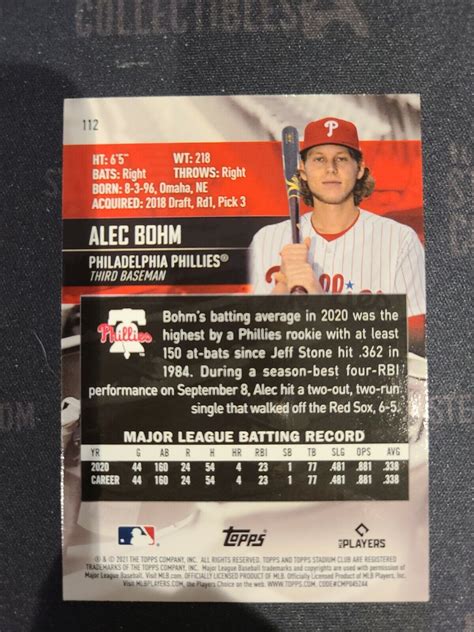 Topps Stadium Club Red Foil Alec Bohm Rc For Sale Online