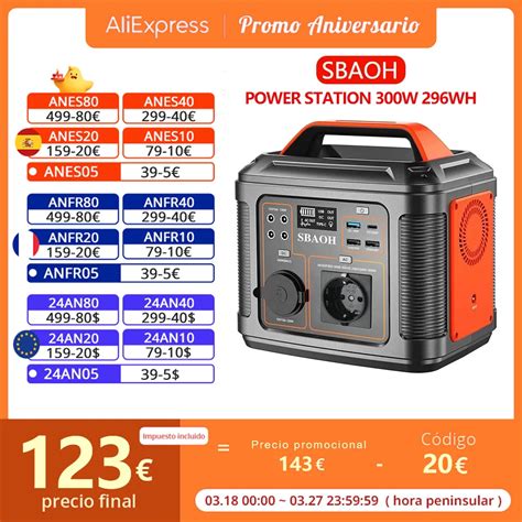 Sbaoh Portable Power Station 300w 296wh Generator Quick Charge 230v Ac Sockets Dc Ports And Ledpng