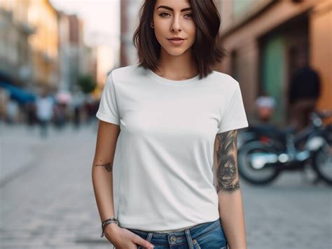 Premium Ai Image Women Wearing Blank White T Shirt Mockup