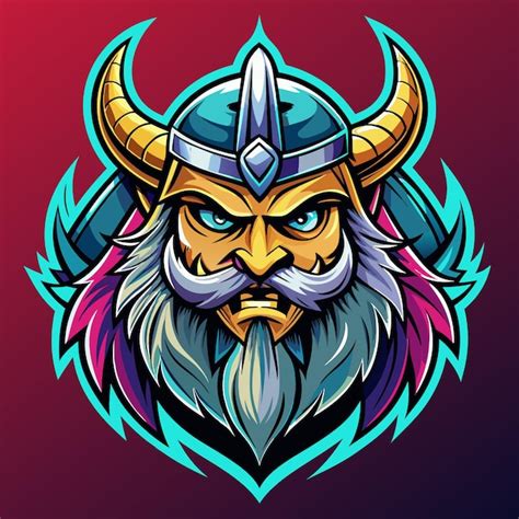 Fierce Warrior Mascot With Horns And Beard Ideal For Gaming Logos And