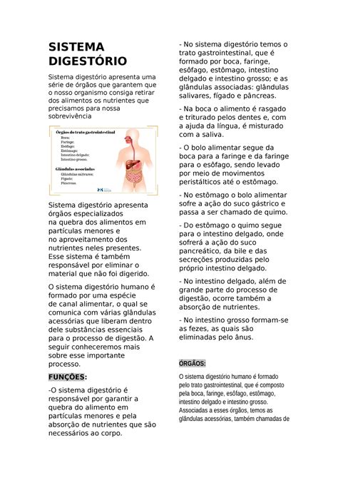 Resumo Sistema Digestório Sistema DigestÓrio Sistema Digestório