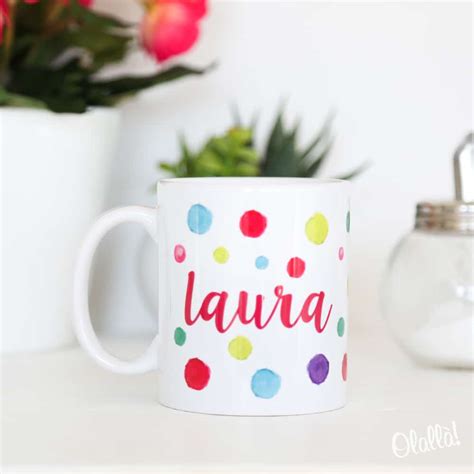 Tazza Personalizzata Con Nome Dedica E Pois Colorati Regalo Amica