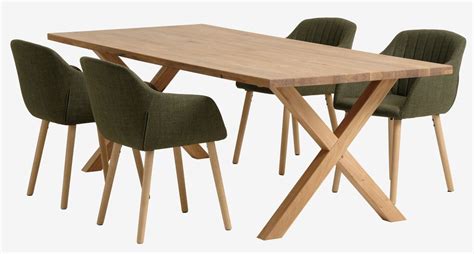 GRIBSKOV L230 Tafel Eiken 4 ADSLEV Stoelen Olijfgroen JYSK