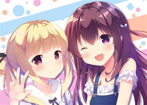 2girls Aliasing Blonde Hair Blush Braids Brown Hair Close Gi A Rlish Number Karasuma