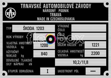 Taz Škoda 1203 Výrobný štítok Fleobox