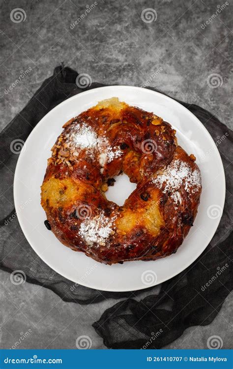 Typical Portuguese Fruit Cake Bolo Rainha On Plate Stock Image Image