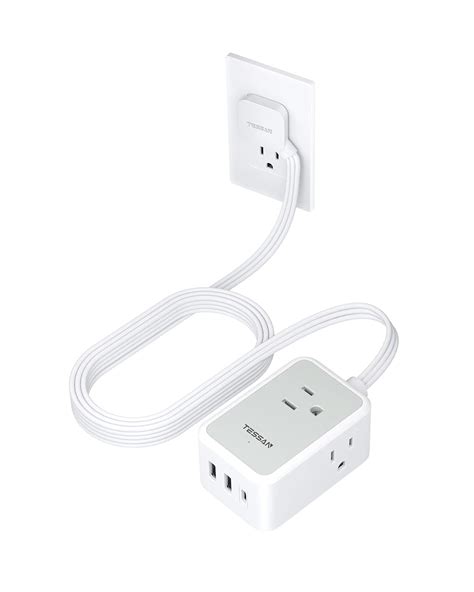 Tessan Small Flat Plug Power Strip With 3 Usb Charger 1 Usb C Ultra