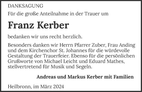 Traueranzeigen Von Franz Kerber Trauerundgedenken De