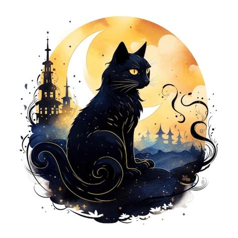 Premium Photo A Stylish And Mysterious Black Cat Design With Moon