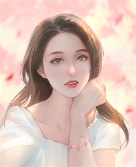 Wallpaper Asian Artwork Women Face Brunette Portrait 1799x2200