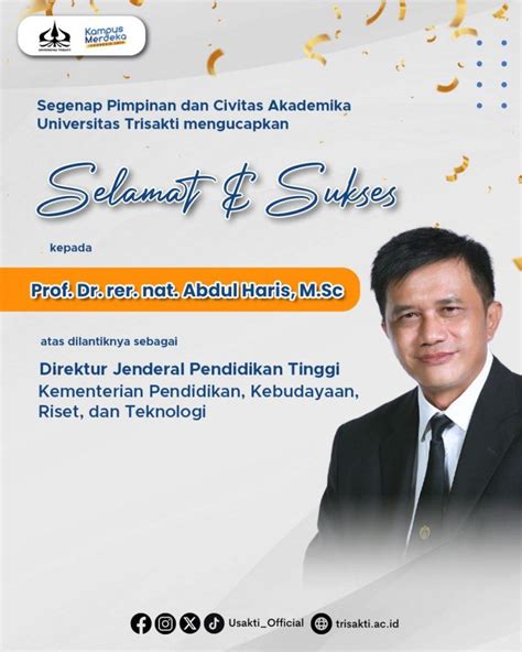 Selamat Dan Sukses Atas Dilantiknya Prof Dr Rer Nat Abdul Haris M