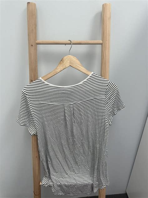 Witchery Basics Tee Black And White Stripe Curve Hem T Shirt Size S 10