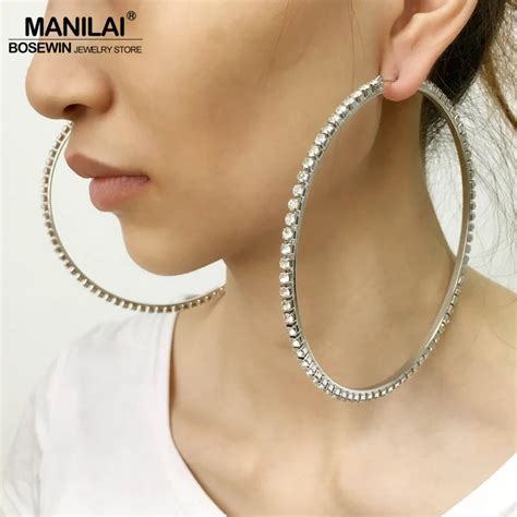 Buy Manilai Luxury 100mm Diameter Big Crystal Hoop Earrings Statement Jewelry