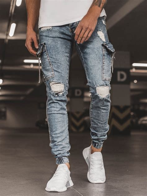 Spodnie jeansowe joggery męskie niebieskie OZONEE G/1083 | OZONEE ...