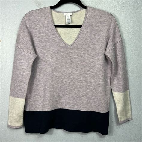 J Jill Reversible V Neck Color Block Sweater Xs Peti Gem