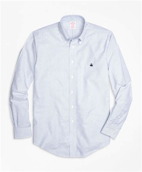 Non Iron Madison Fit Oxford Stripe Sport Shirtblue White Supima Cotton