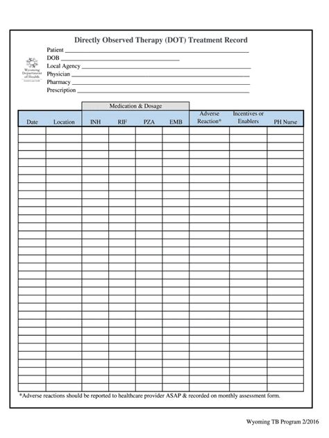 Fillable Online Directly Observed Therapy Dot Treatment Record Fax