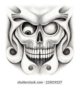 Skull Heart Tattoo Hand Drawing On Stock Illustration 168134666