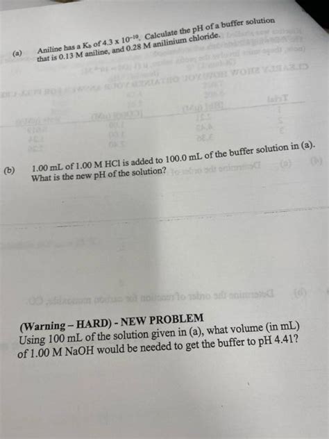 Solved A Aniline Has A Ks Of X Calculate The Ph Chegg