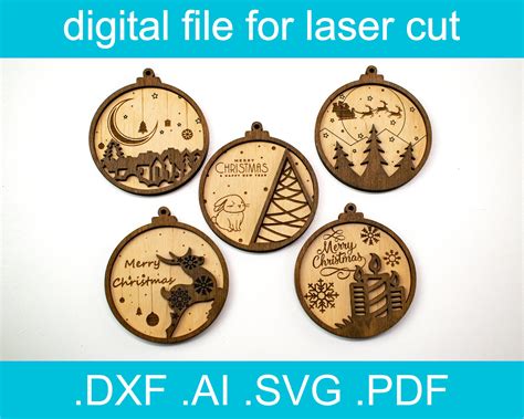 Laser Cut Files Christmas Ornaments Svg Bundle 5 Designs Etsy