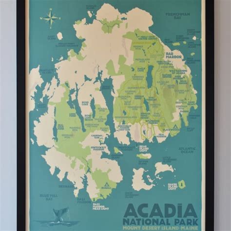 Framed Map Of Acadia National Park Etsy