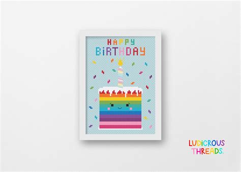 Rainbow Birthday Cake Cross Stitch Pattern Cross Stitch Birthday Card