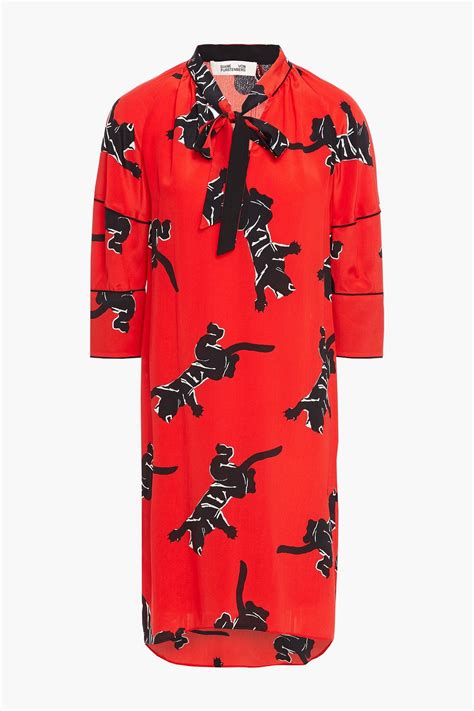 Diane Von Furstenberg Pussy Bow Printed Silk Crepe De Chine Mini Dress The Outnet