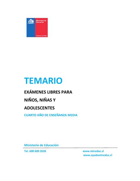 Temario media 4deg medio TEMARIO EXÁMENES LIBRES PARA NIÑOS NIÑAS Y