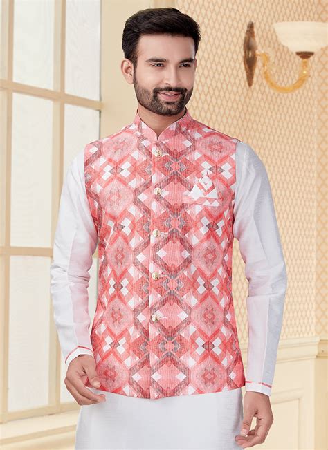 Shop White Silk Dupion Kurta Pyjama With Jacket Party Wear Online At