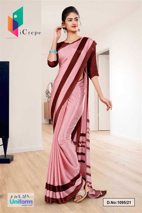 Printed Daily Wear Maroon I Creape Schol Teachers Uniform Saree 6 3 M